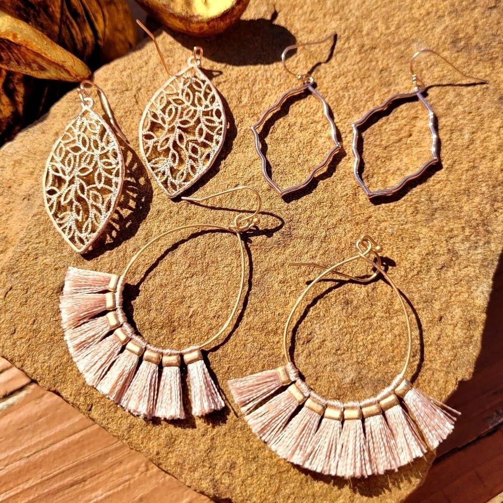 SET 3 PAIR OF NWT ROSE GOLD DROP EARRINGS